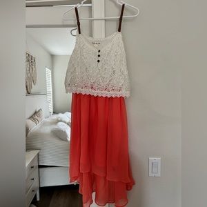 Lace & chiffon dress with leather straps